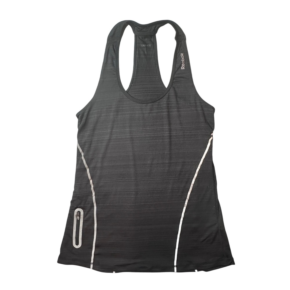 Reebok‎ Tank Top Womens Small Black Performance Racerback Reflective Zip Pocket